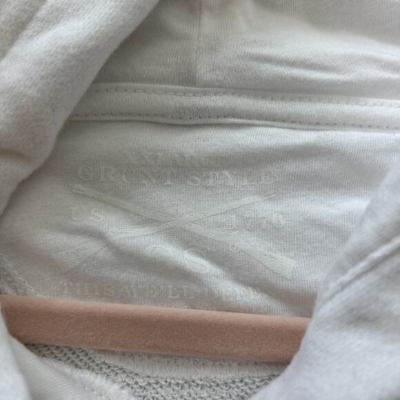 Grunt Style White Black Logo Pullover Hoodie Women’s Sz XXL Raw Hem - Picture 7 of 8